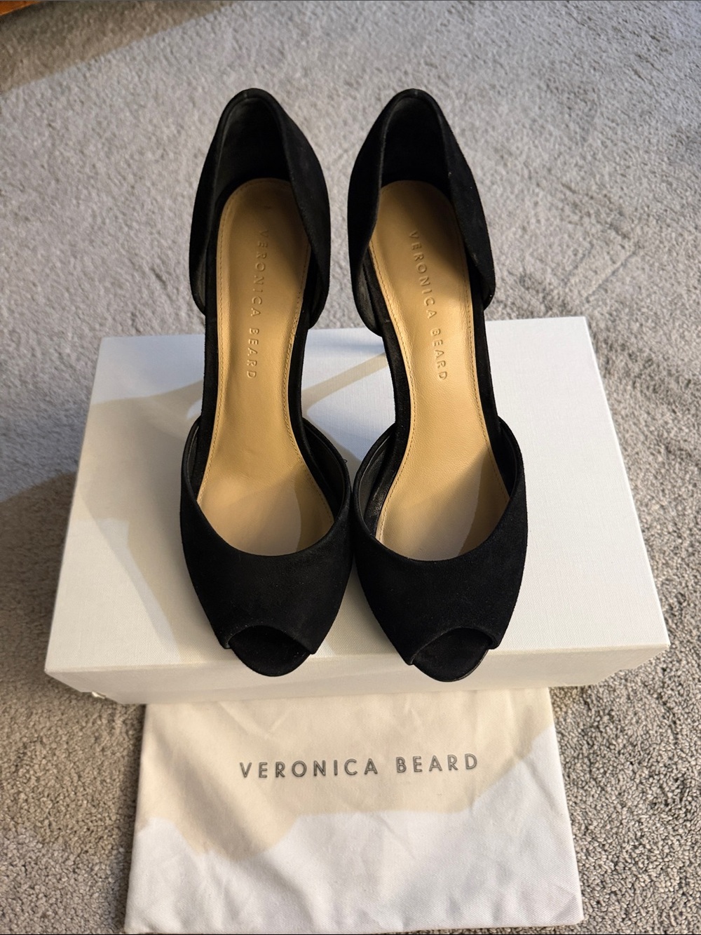 Veronica Beard Black Suede D'Orsay Peep-Toe Heels